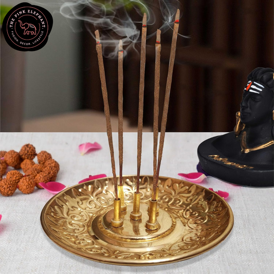 Gold Round Motif Incense Holder