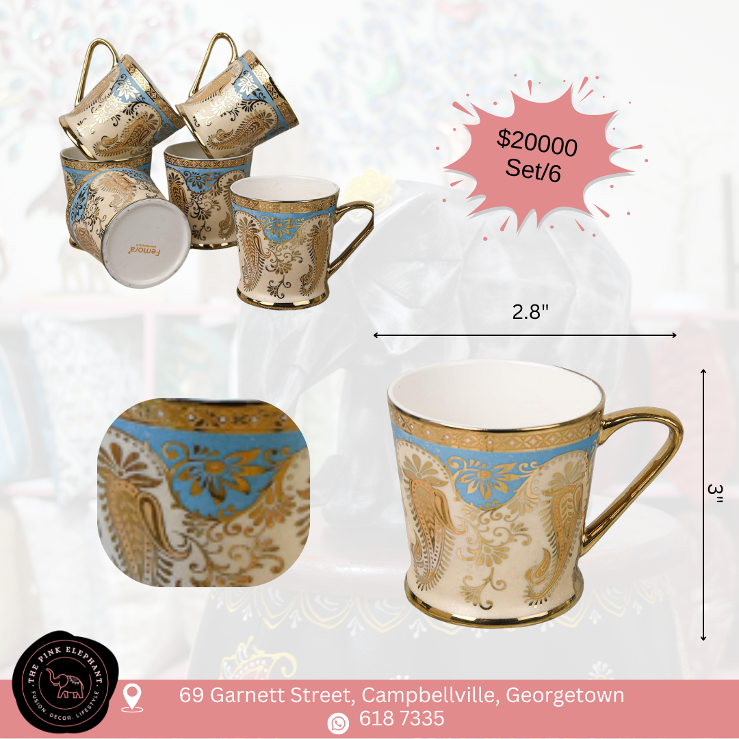 Gold Trim Cup Set - Blue