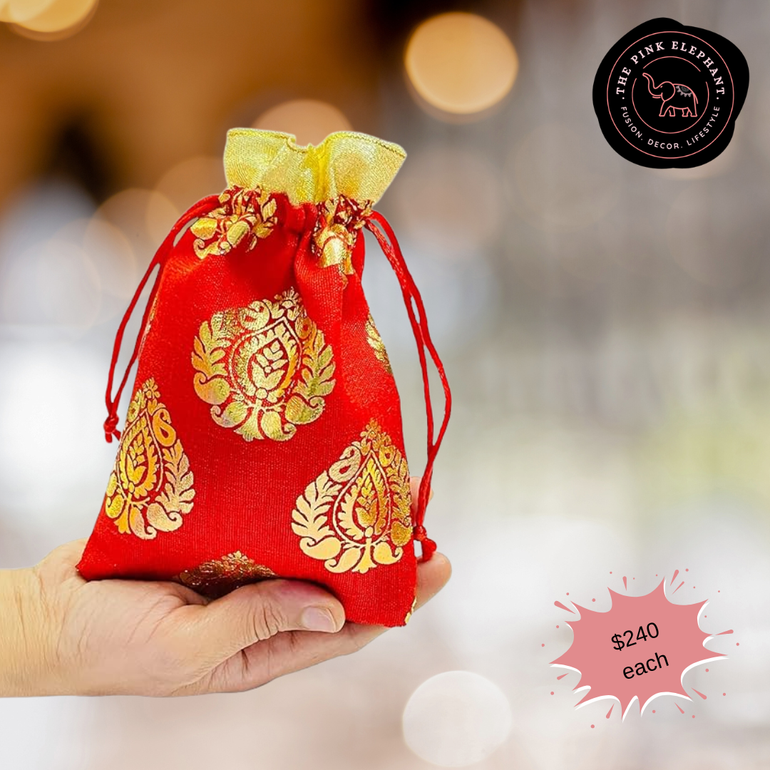 Gold Foil Paisley Silk Gift Bag 5" x 7" - Assorted Colours