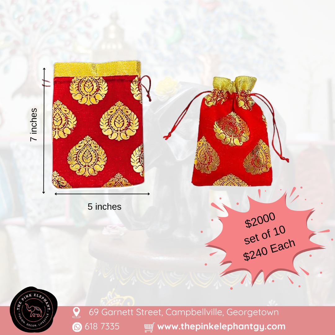 Gold Foil Paisley Silk Gift Bag 5" x 7" - Assorted Colours