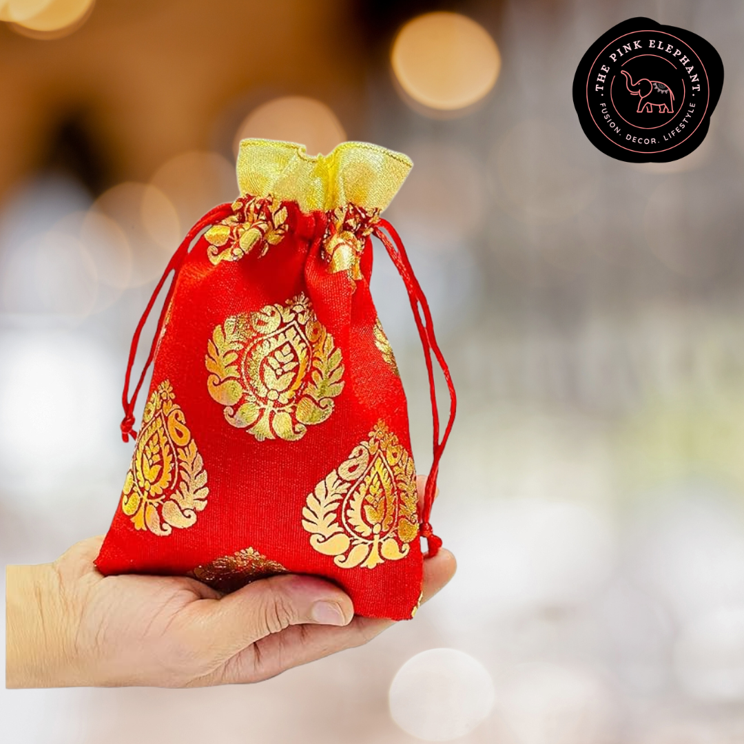 Red & Gold Foil Paisley Silk Gift Bags
