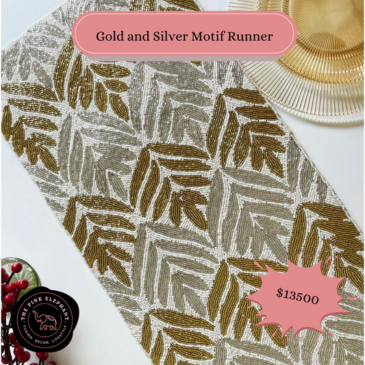 White, Silver and Gold Beaded Table Runner