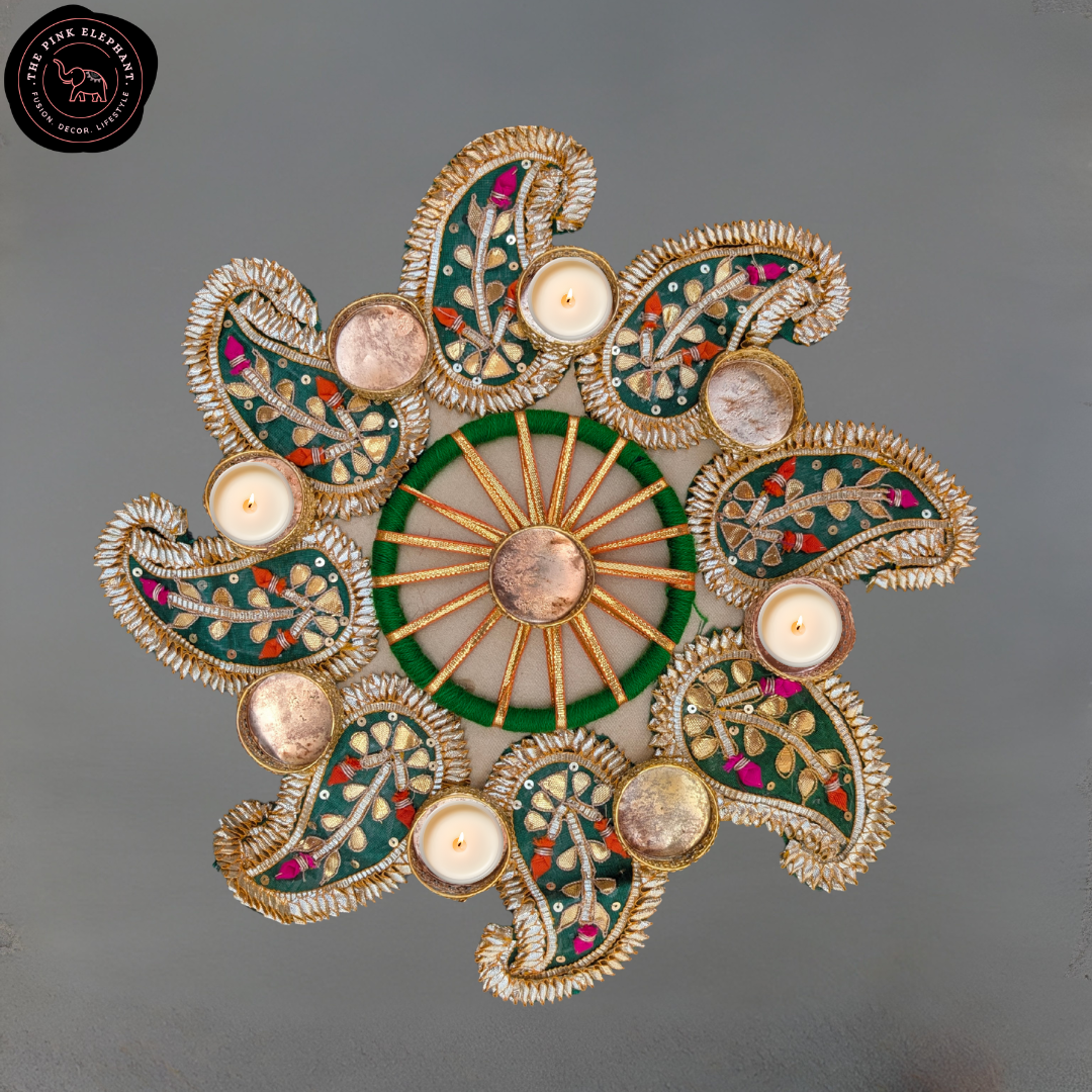 Paisley Pom Pom Rangoli Green