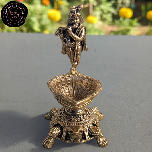 Krishna Diya Intricate Brass Figurine
