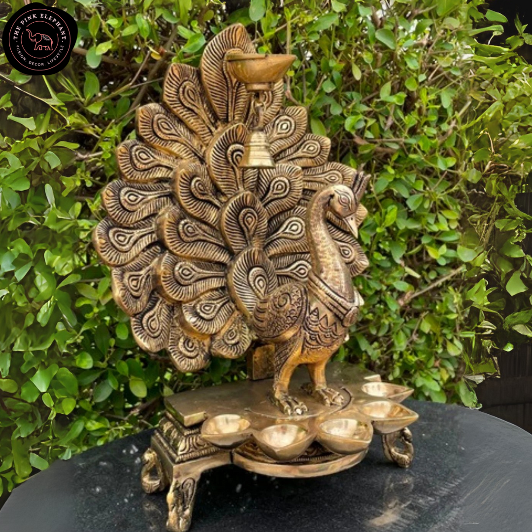 Large Brass Peacock Table Top Decor