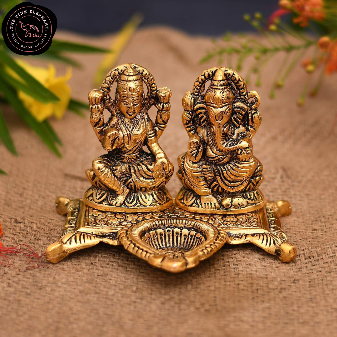 Laxmi and Ganesh Diya Figurine