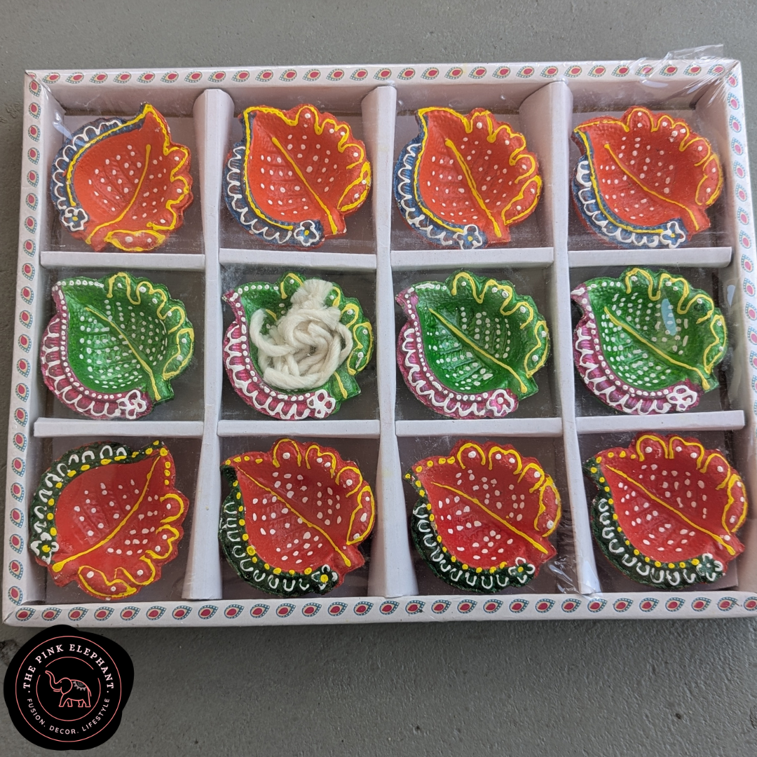 Terracotta Leaf Diya Set 12 D123