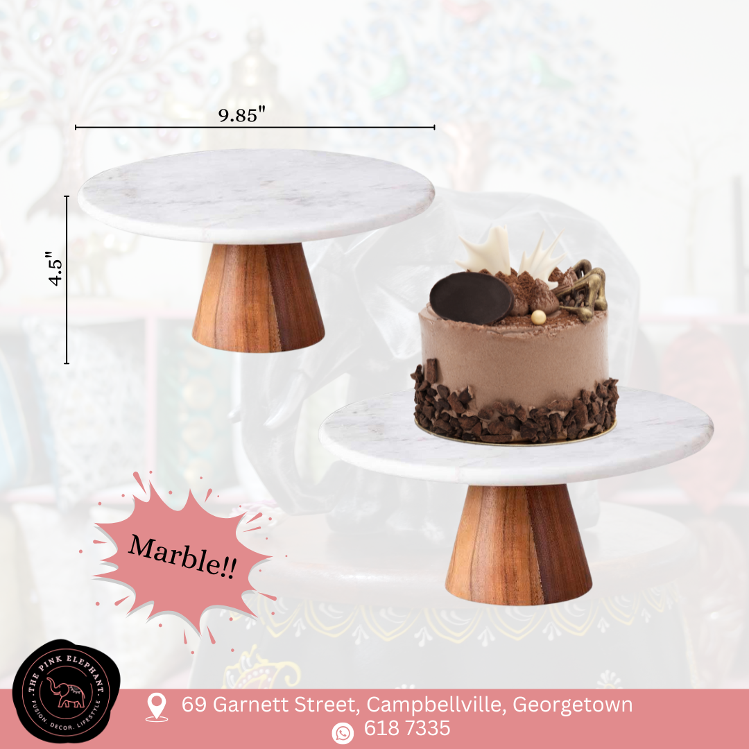 Elegant Marble Top Cake Stand with Wood Base