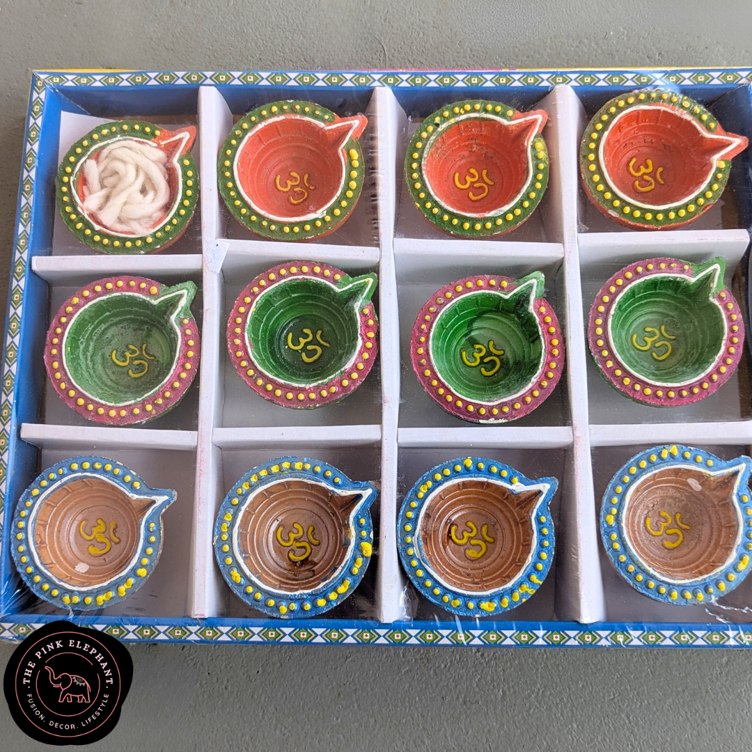Terracotta Om Diya Set 12 D122