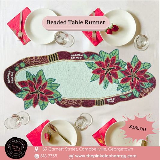 Poinsettia Beaded Table Runner