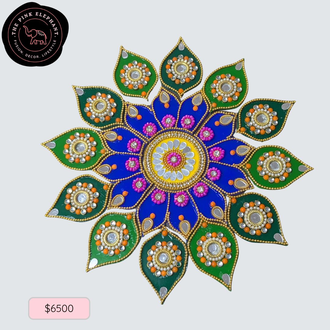 Blue Green Flower Acrylic Rangoli 8" 24-42