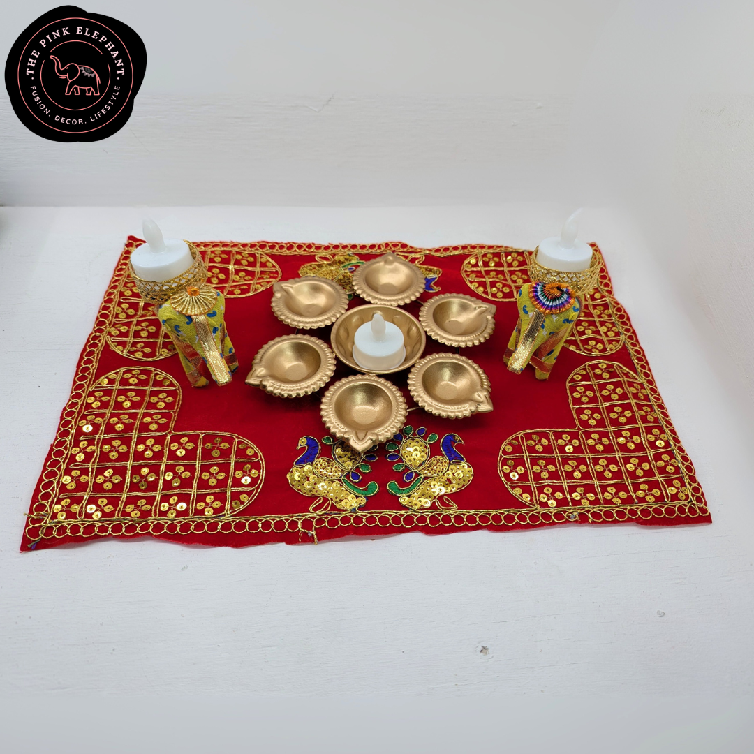 Rectangle Red Peacock Puja/Aasan Cloth 15"x10"
