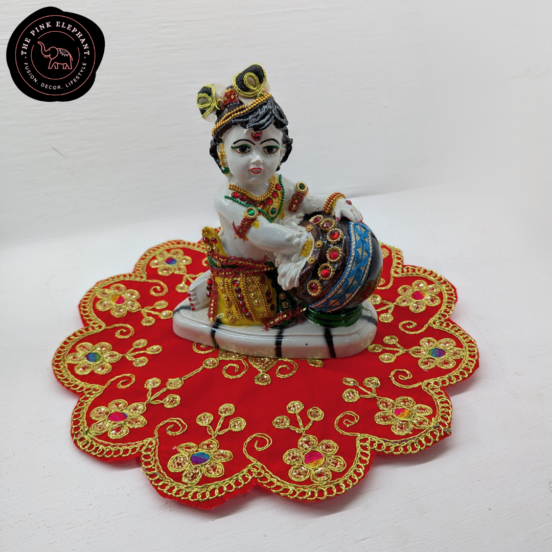 Red Circular Flower Puja/Aasan Cloths 12"