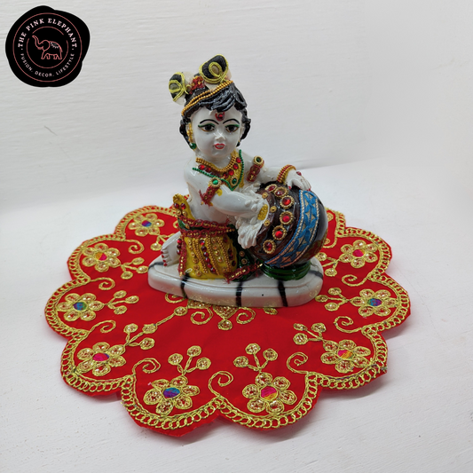 Red Circular Flower Puja/Aasan Cloths 12"