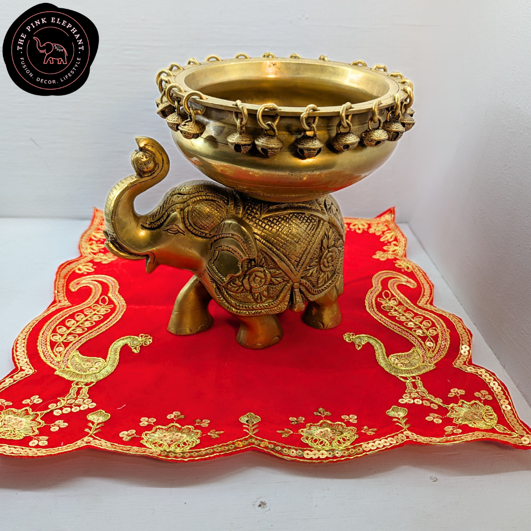 Red Square Peacock Puja/Aasan Cloth 13"