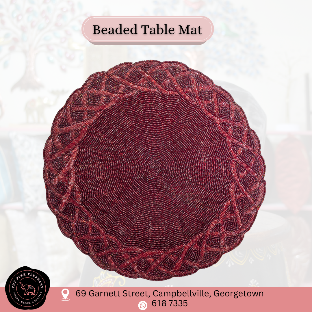 Hand Beaded Placemat- Dark Red