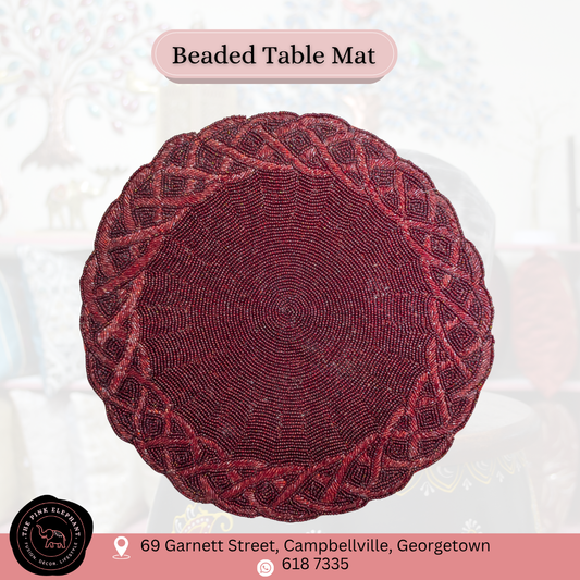 Hand Beaded Placemat- Dark Red