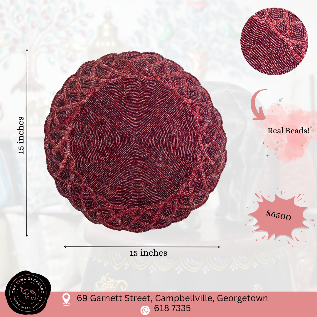 Hand Beaded Placemat- Dark Red