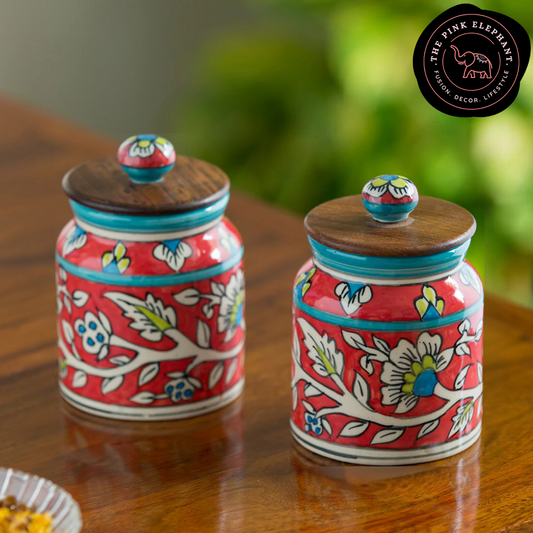 Red Hand-Painted Ceramic Jar