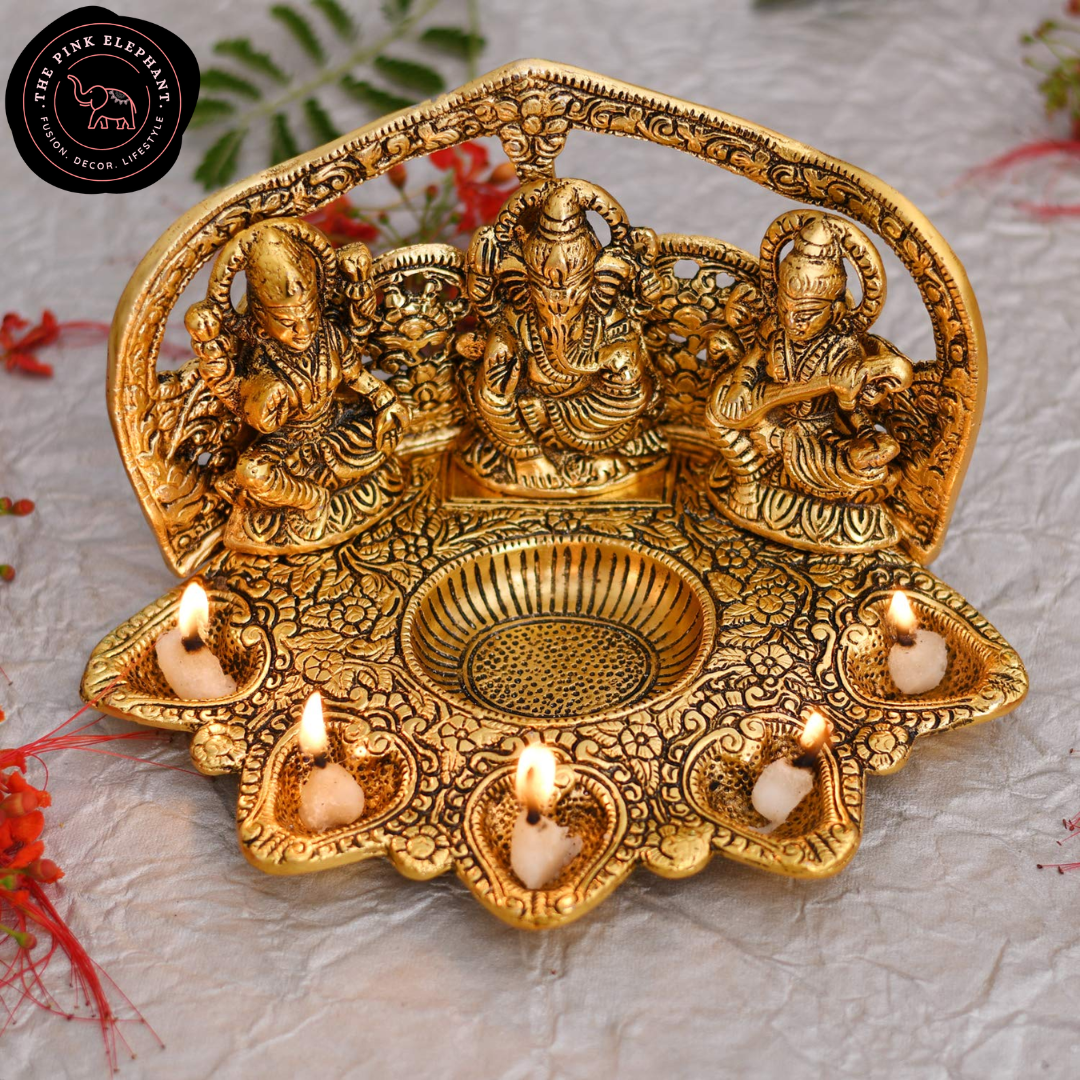 Saraswatti Laxmi Ganesh Diya Figurine