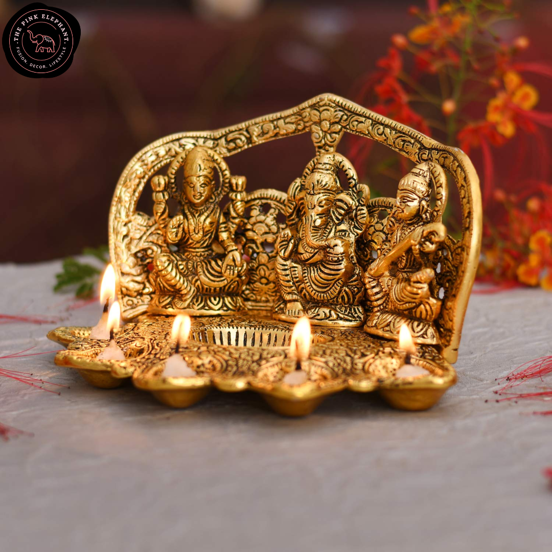 Saraswatti Laxmi Ganesh Diya Figurine
