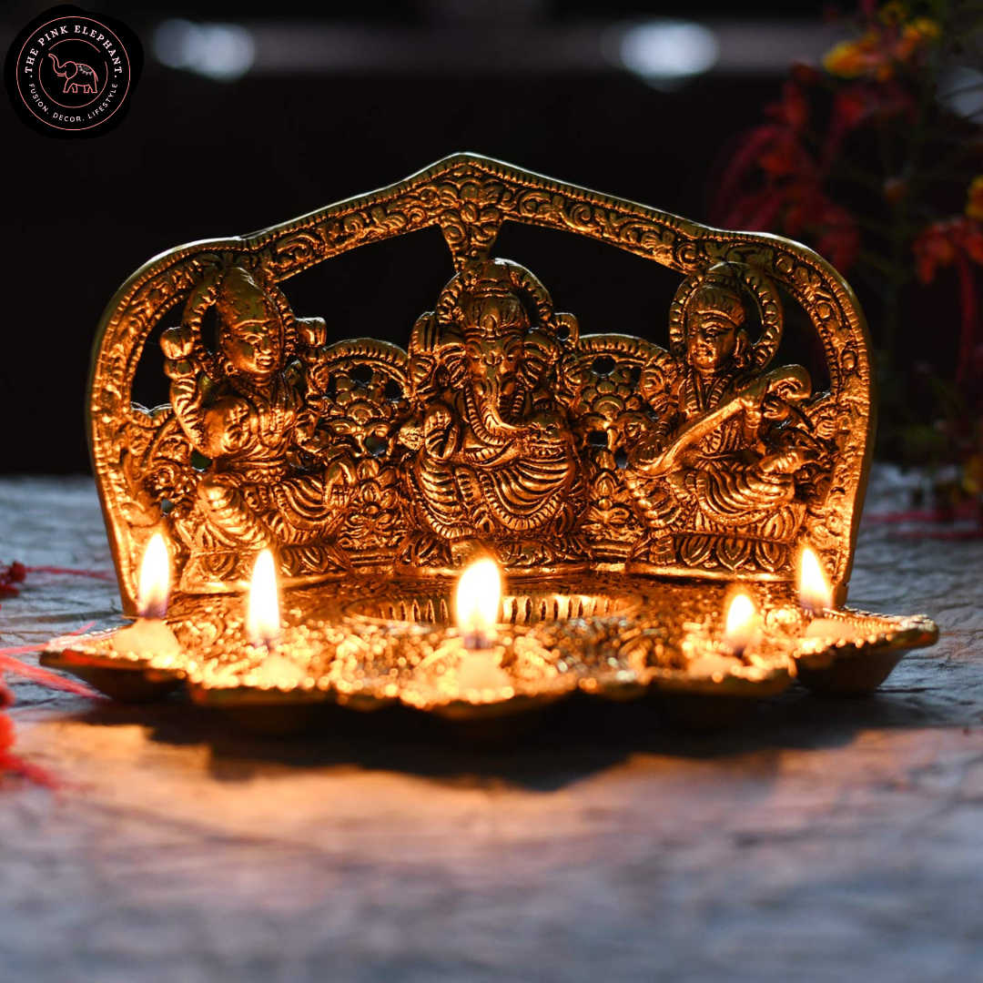 Saraswatti Laxmi Ganesh Diya Figurine