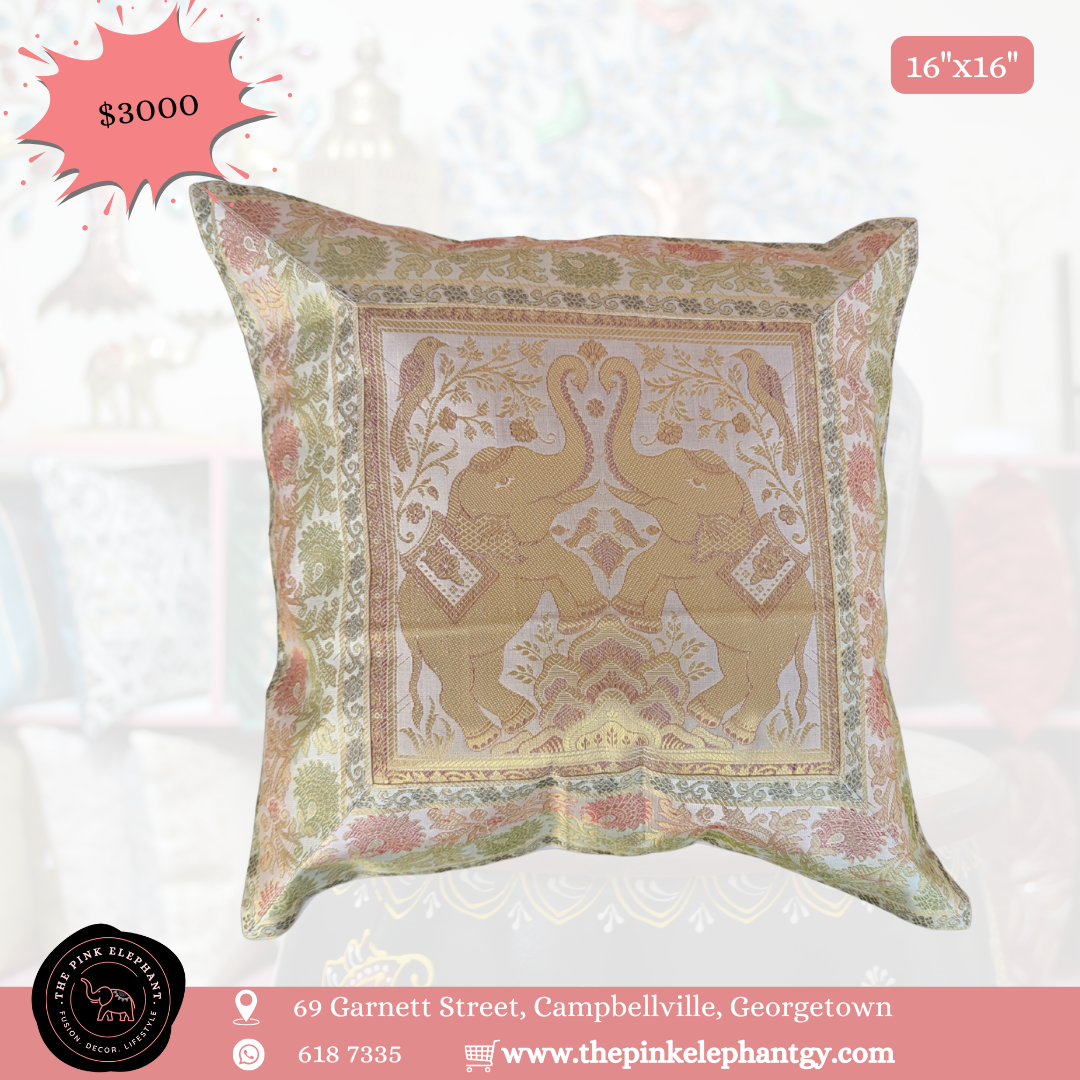Silk Cream Double Elephant Cushion Cover 16"x 16"