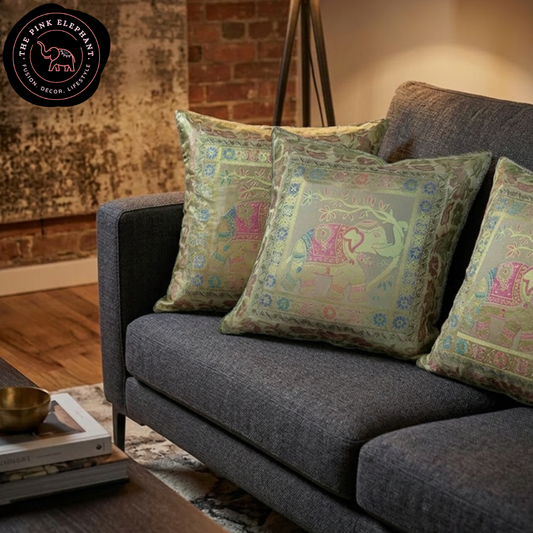 Silk Gold Elephant Cushion Cover 16"x 16"