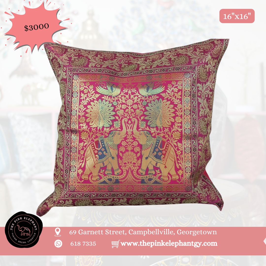 Silk Pink Elephant Cushion  Cover 16"x 16"