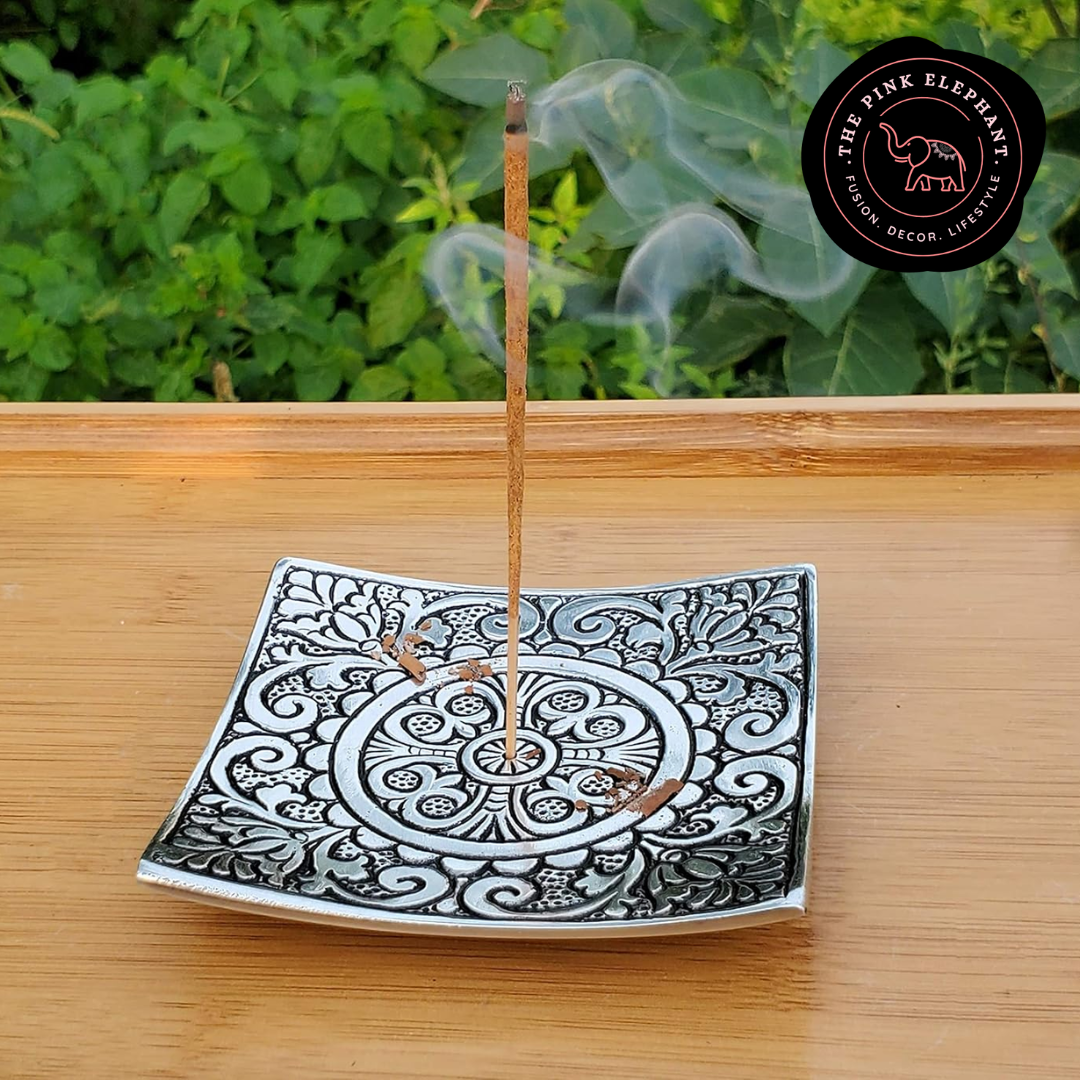 Square Engraved Metal Incense Holder
