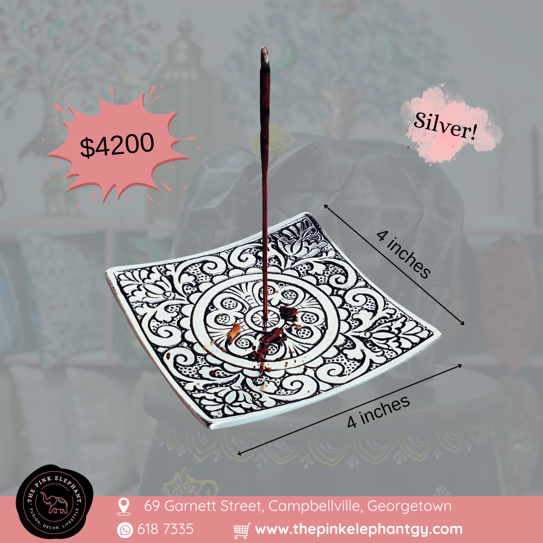 Square Engraved Metal Incense Holder