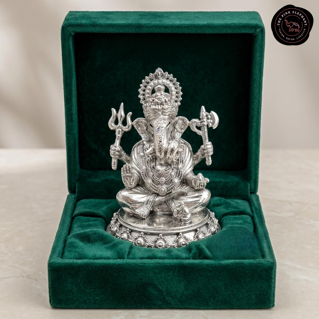 Silver Plated Ganesh Idol  Trishul 3 inch with Gift Box