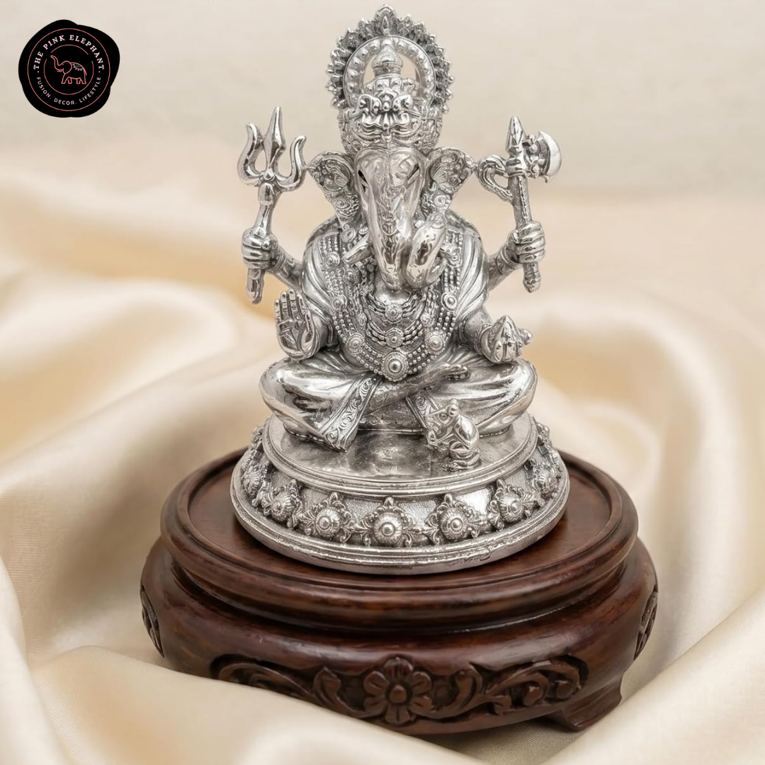 Silver Plated Ganesh Idol  Trishul 3 inch with Gift Box