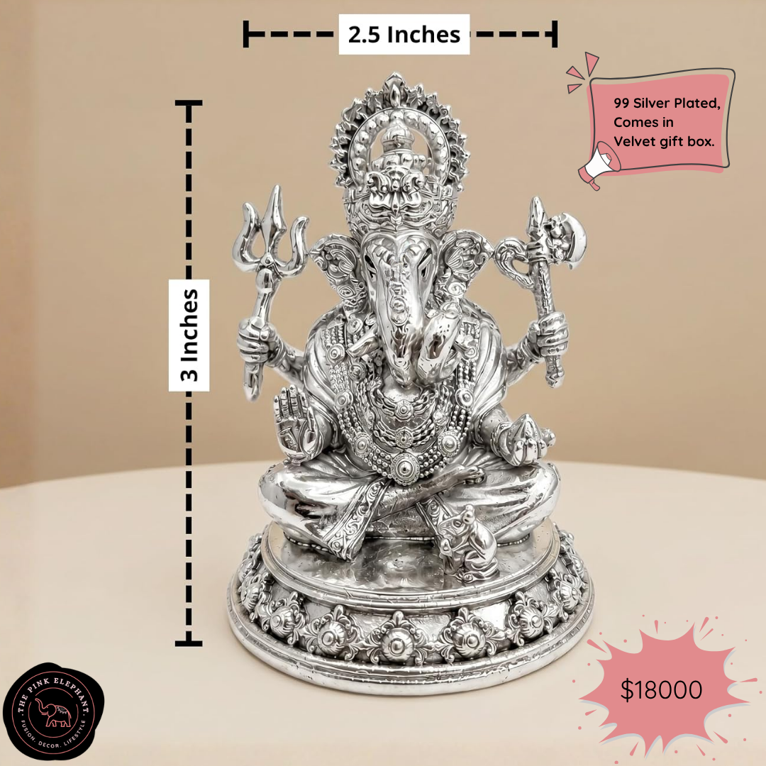 Silver Plated Ganesh Idol  Trishul 3 inch with Gift Box
