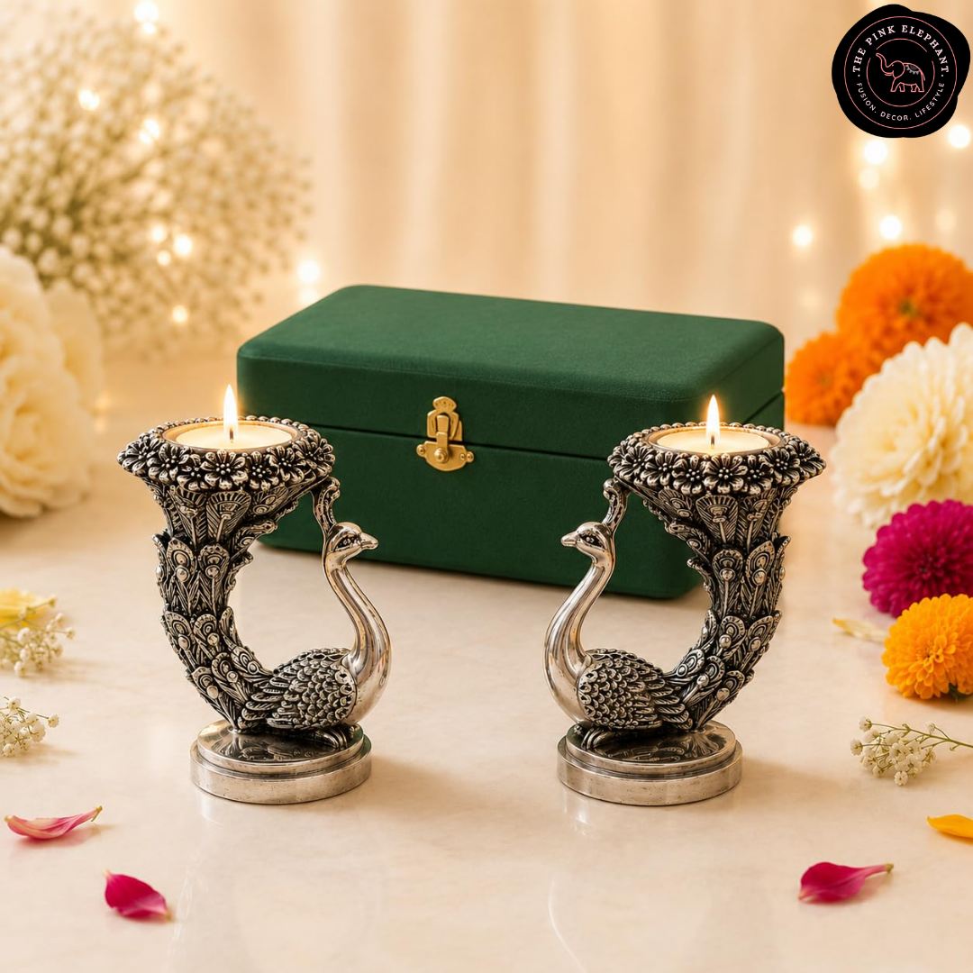 Silver Plated Peacock Firgurine Pair in Gift Box 9.5cm
