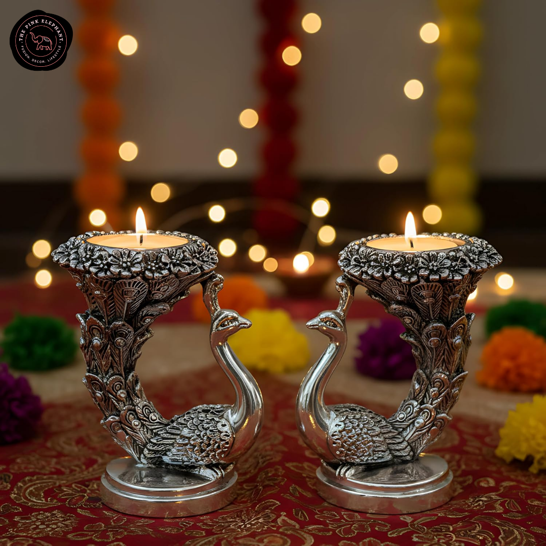 Silver Plated Peacock Firgurine Pair in Gift Box 9.5cm