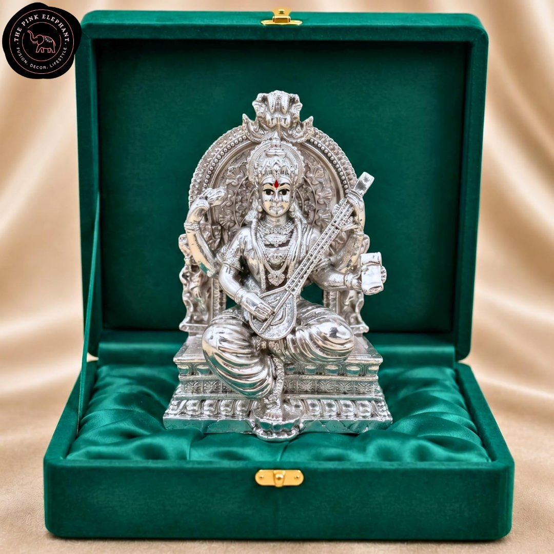 German Premium Silver-Plated Saraswati Idol 3.7 inch