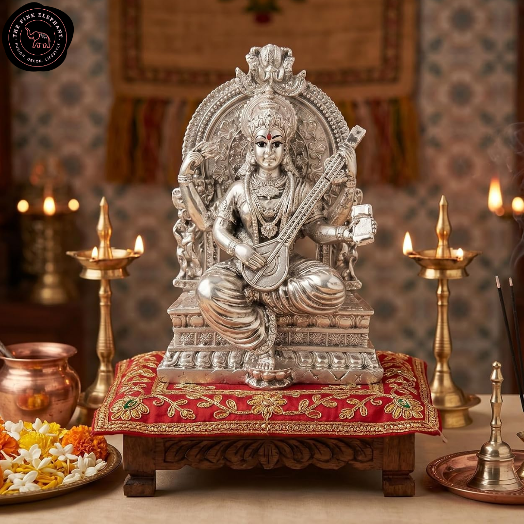 German Premium Silver-Plated Saraswati Idol 3.7 inch