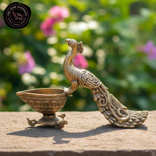 Small Peacock Diya Intricate Brass Figurine