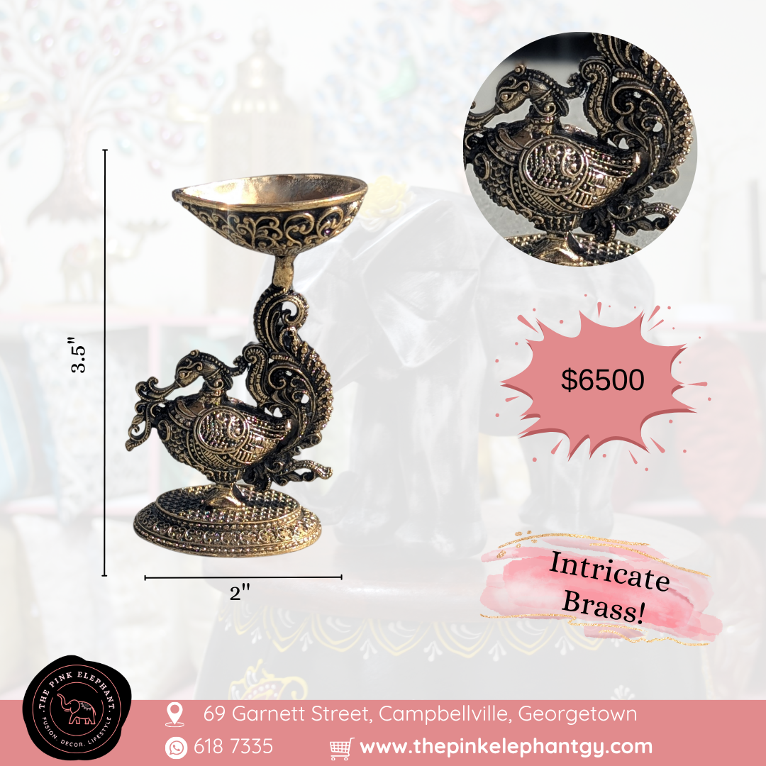 Small Regal Peacock Diya Intricate Brass Figurine