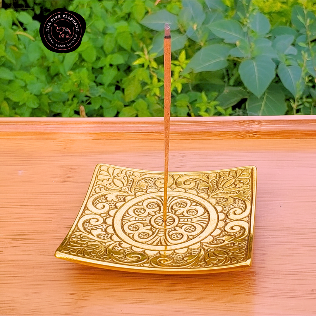 Square Engraved Metal Incense Holder