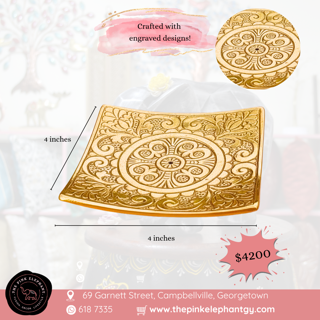 Square Engraved Metal Incense Holder