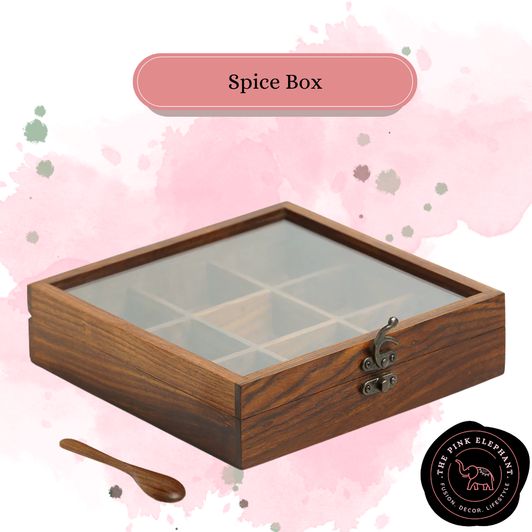 Wooden Square Spice Box