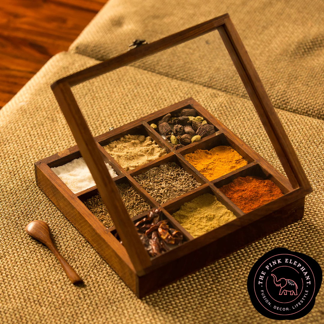 Wooden Square Spice Box