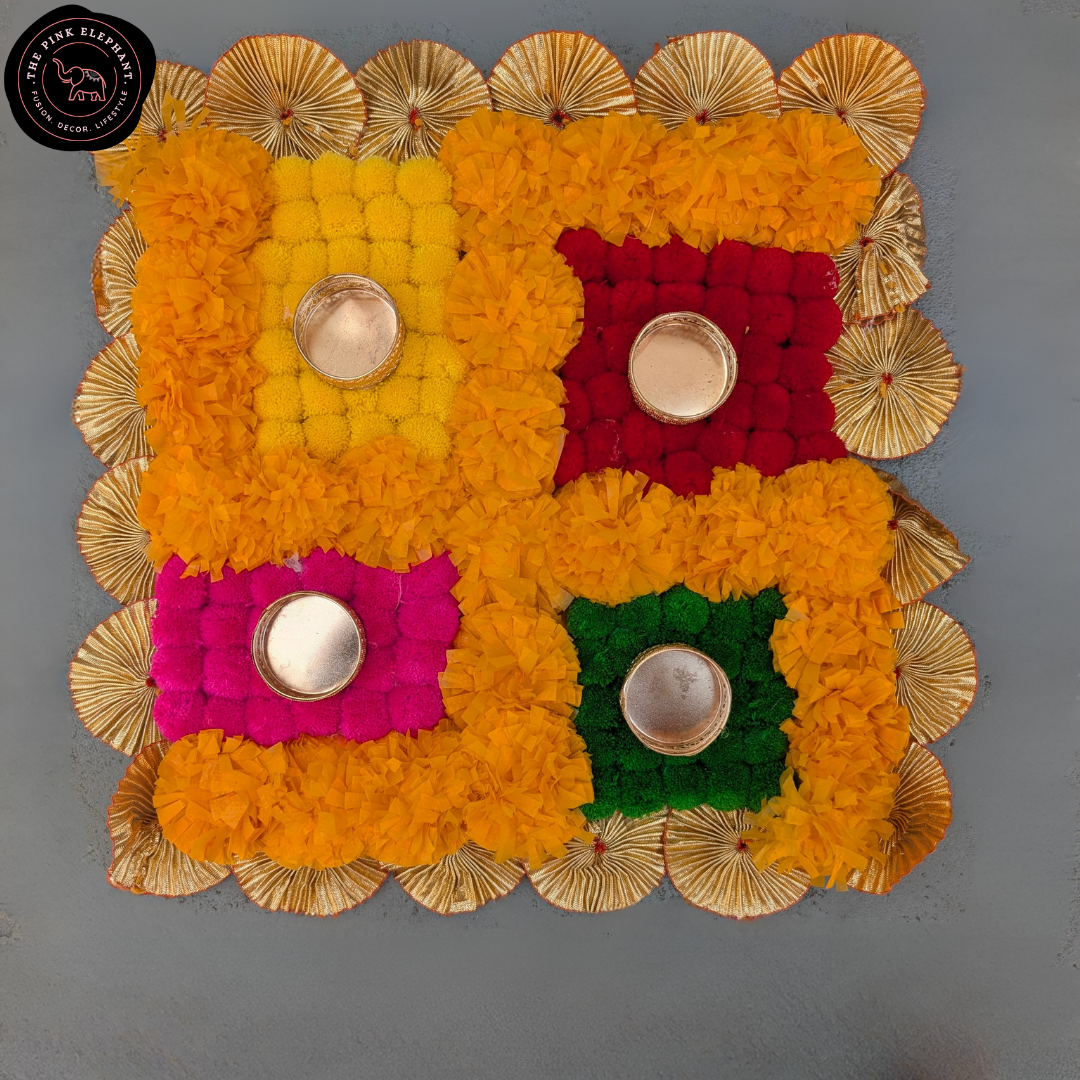 Multicoloured Swastika Tealight Pom Pom Rangoli