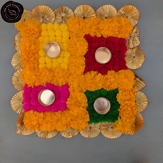 Multicoloured Swastika Tealight Pom Pom Rangoli
