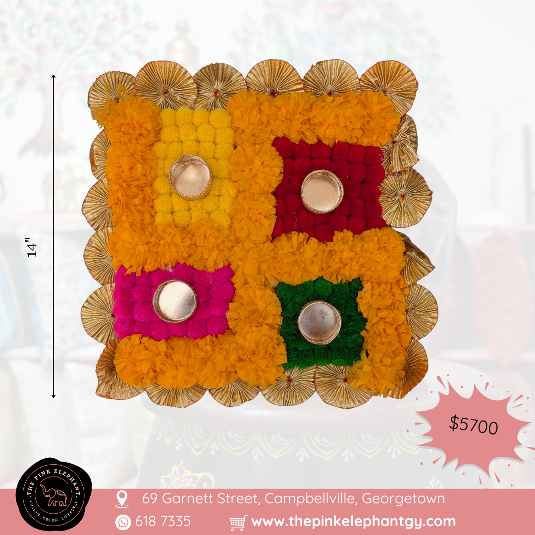 Multicoloured Swastika Tealight Pom Pom Rangoli