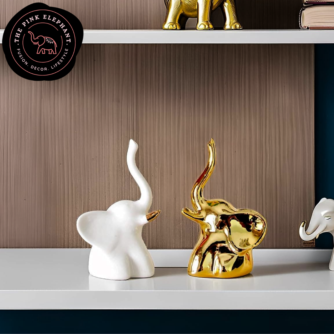 Mini Gold & White Elephant Set of 2