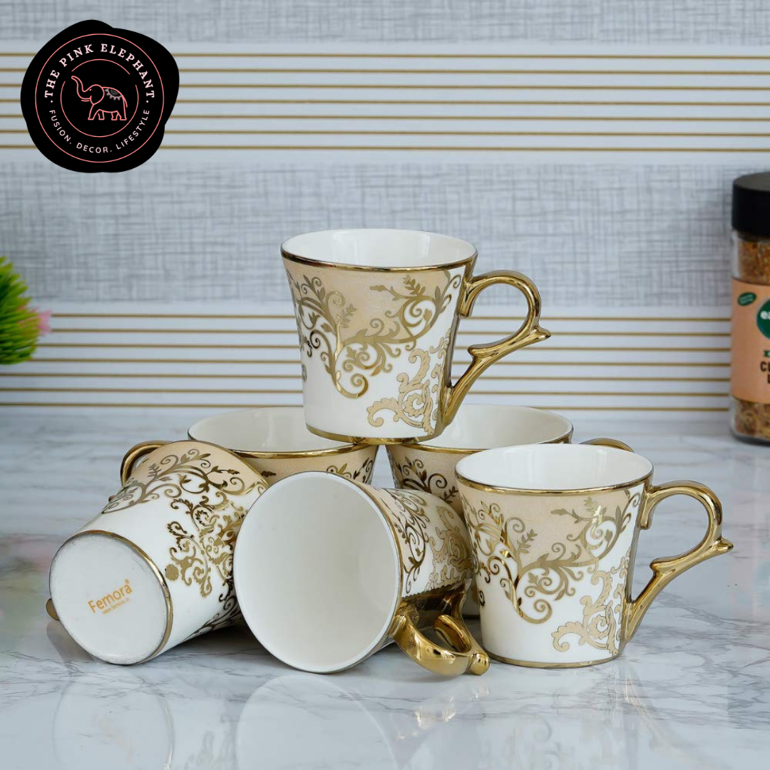 Regal White and Gold Trim Cup Set 6