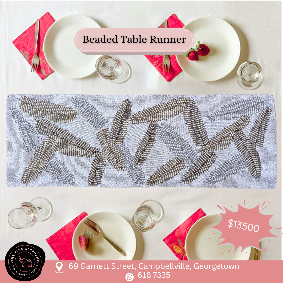 White Feather Beaded Table Runner